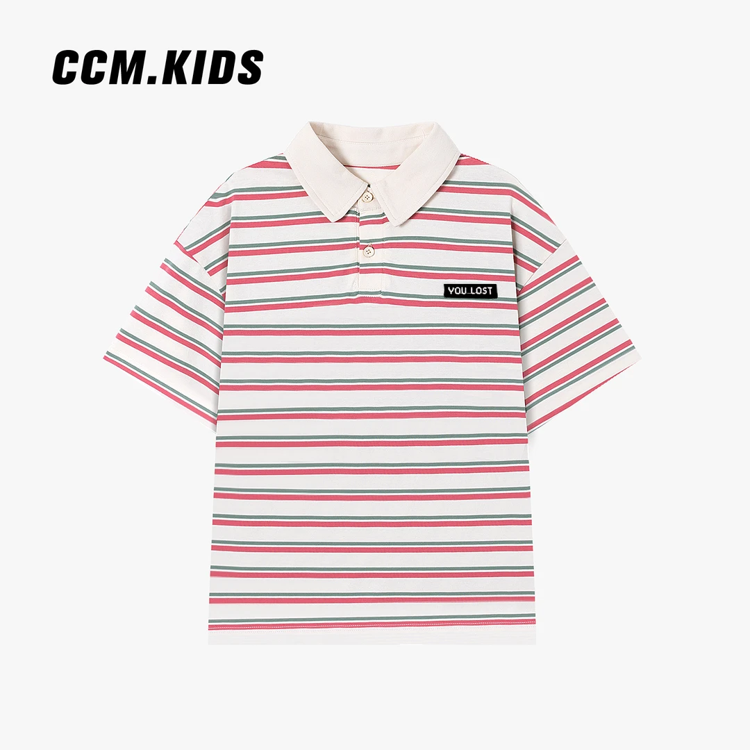 现货「清新童年」夏季新款翻领POLO衫短袖条纹T恤中大童休闲Y570277