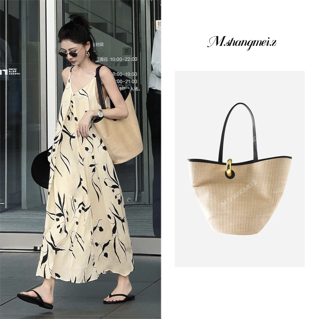 M.SHANGMEI.Z/沐熙美大哥小众洋气百搭设计师草编托特包F07354