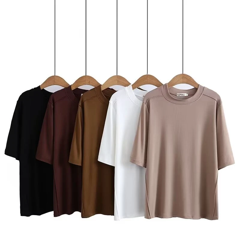 时尚中袖打底衫大码春夏百搭显瘦立体圆领遮肚子纯色简约上衣