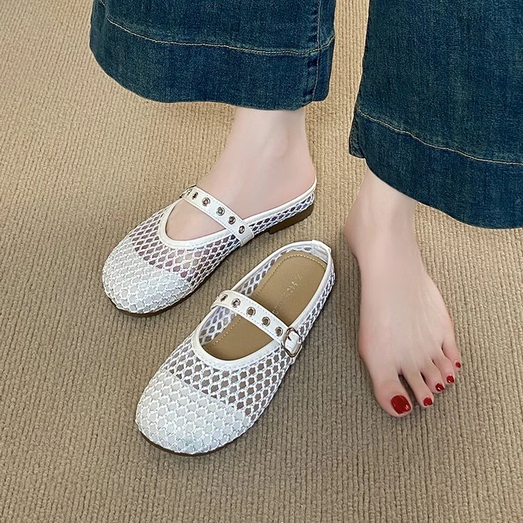 外穿网纱软底透气包头拖女2025夏季新款鞋子时尚百搭平底女鞋拖鞋