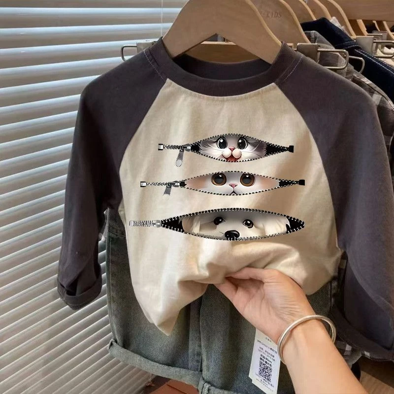 春秋季潮牌男女童精致上衣2025中小童拉链猫纯棉长袖儿童百搭上衣