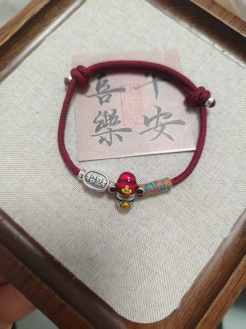 足银手链 足银手链  柚子手作小财神 国风  可调节