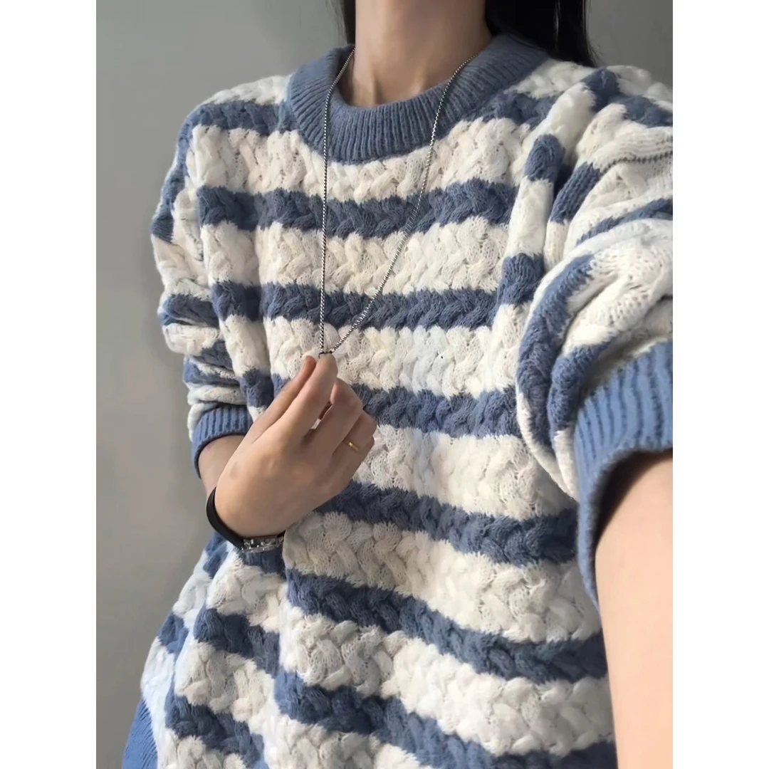 条纹毛衣男款冬季加厚日系复古慵懒风针织衫潮牌秋冬款高级感外套