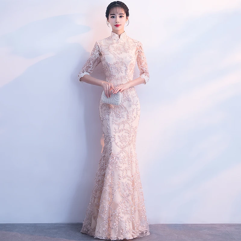 晚礼服中式订婚2025新款修身鱼尾主持人宴会改良旗袍裙高端中国风
