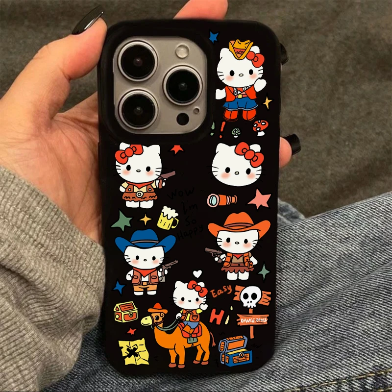 奥菲顿西部牛仔凯蒂适用苹果16果冻黑手机壳华为P70vivoppo小米15