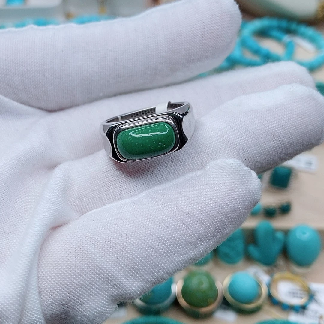 绿松石戒指银S925镀金镶嵌