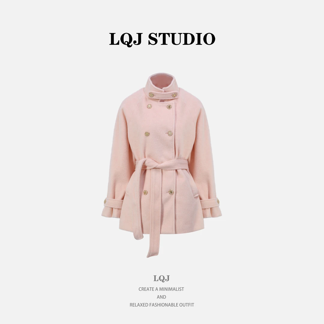 2025早秋气质减龄收腰绑带高领毛呢外套YA24442W005