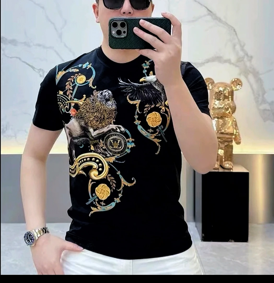 夏季男士新款时尚轻奢休闲印花半袖高档帅气百搭修身圆领T恤短袖