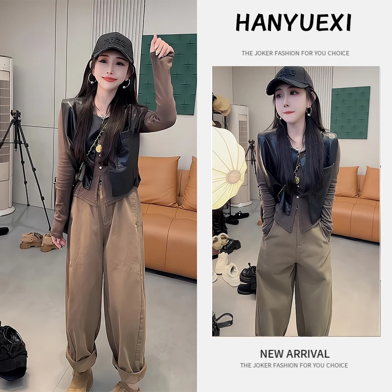 夏季一整套女装2025年新款韩版时尚显瘦长袖衬衫马甲休闲裤三件套