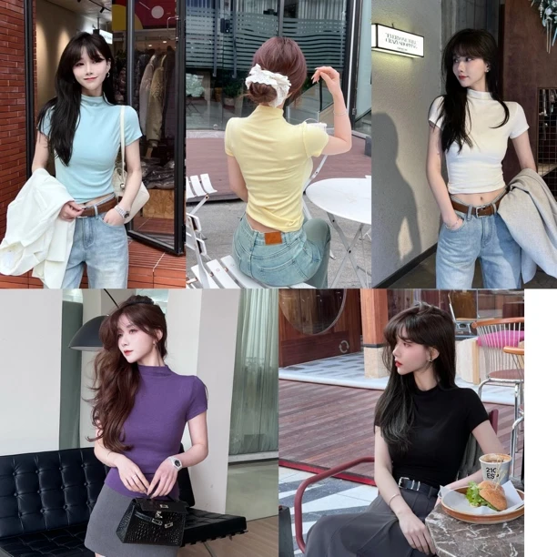 《纯色氛围》立领短袖T恤（衣长53）