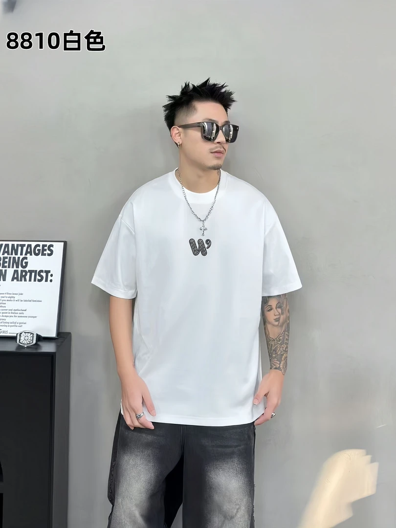 【双面液氨棉】8810夏季刺绣圆领AB面短袖T恤男装百搭运动休闲印花