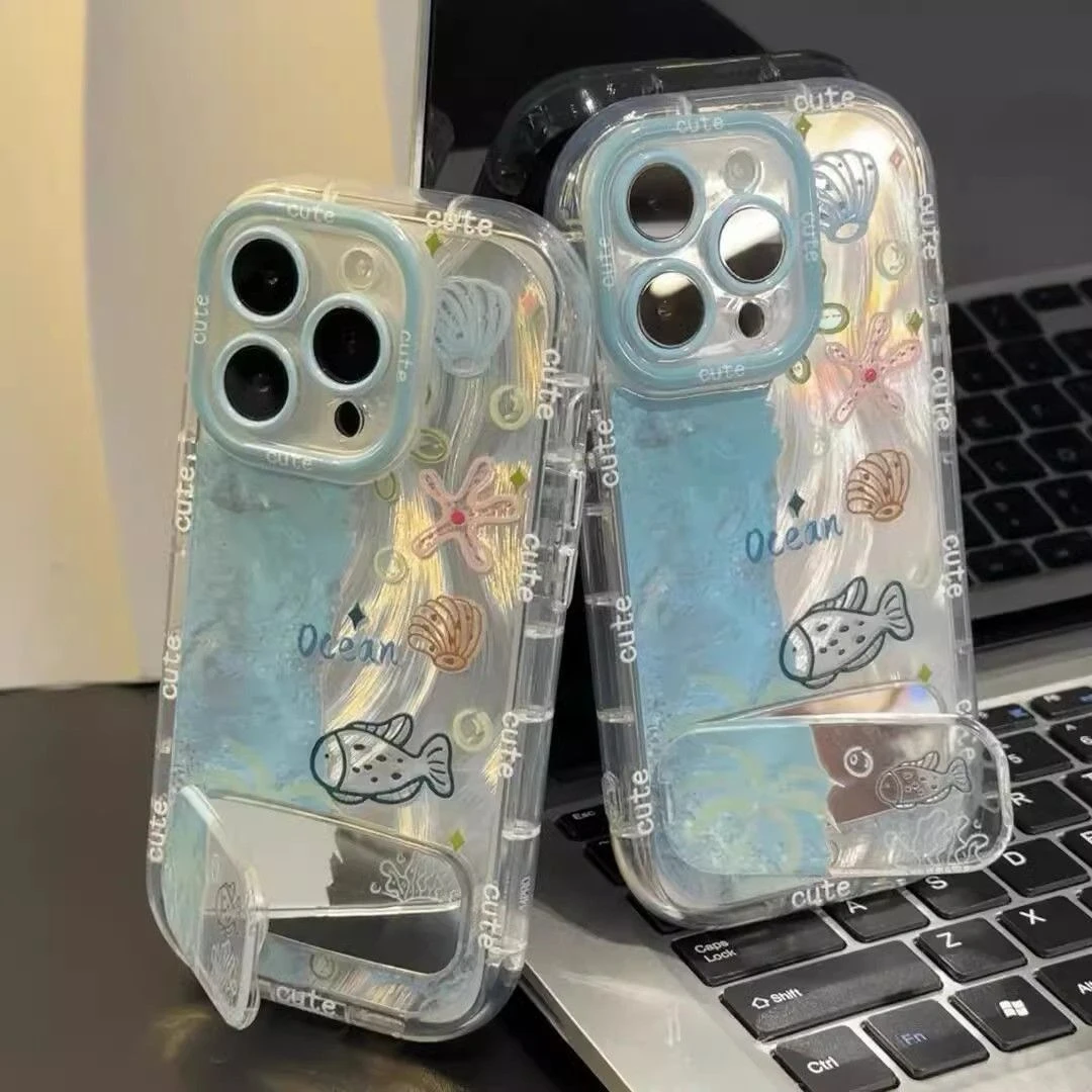 海洋世界镜子支架适用苹果15/16promax手机壳vivo华为oppo小米14