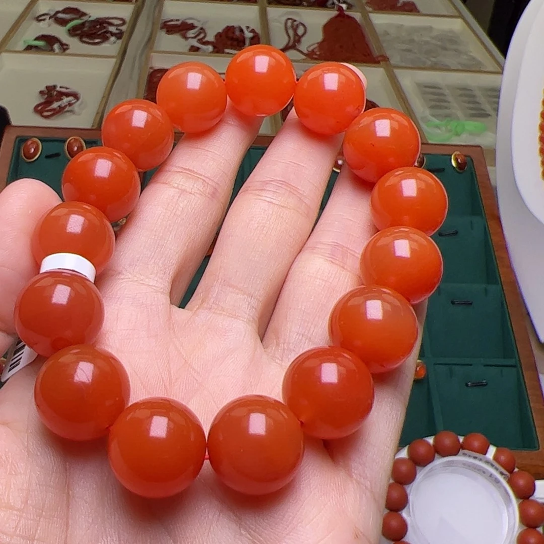 南红玛瑙未镶嵌手串保山冷水河辣椒红14mm+特级