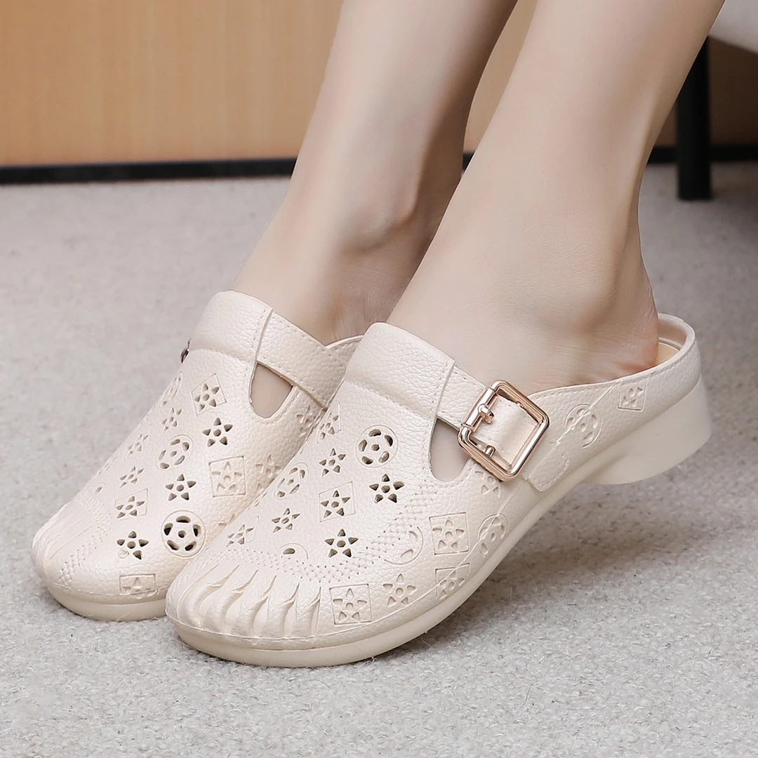 平底包头注压鞋平跟包头拖夏季凉鞋防滑拖时尚百搭妈妈鞋镂空凉拖