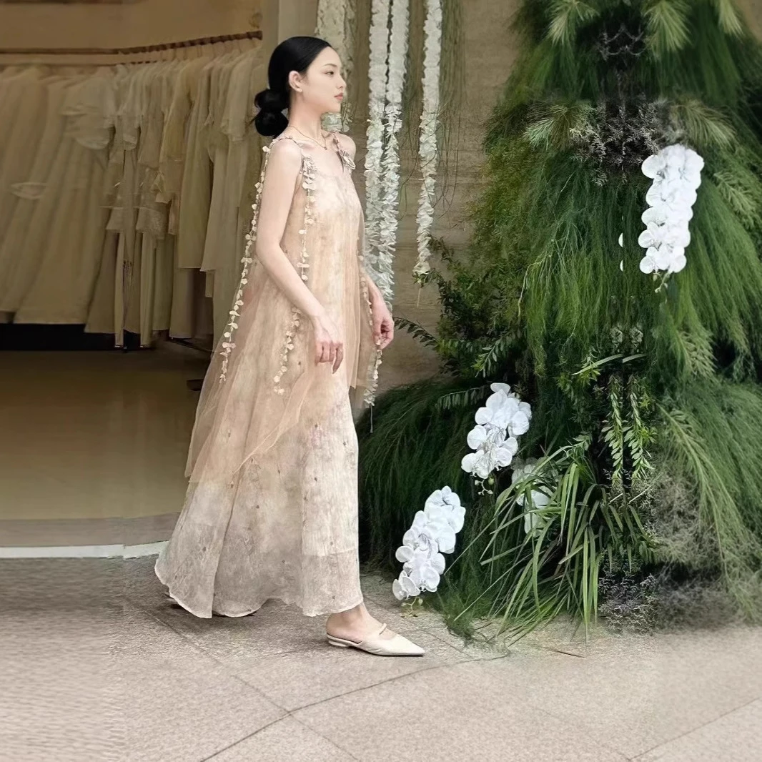 时尚百搭~仙女气质显瘦长裙秋季打底裙海边度假高级感吊带连衣裙