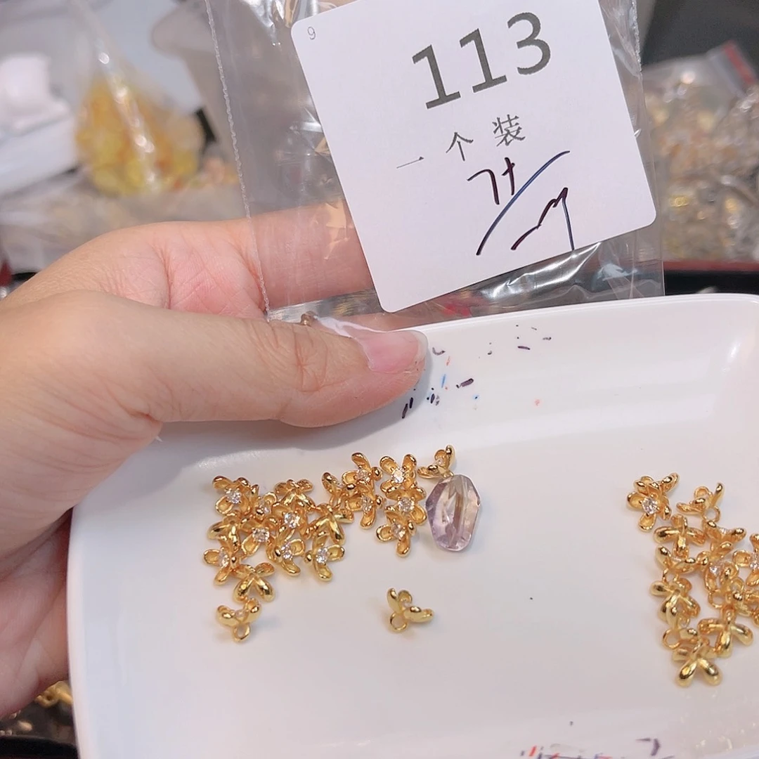 水晶珠宝半成品银S925镀金镶嵌113