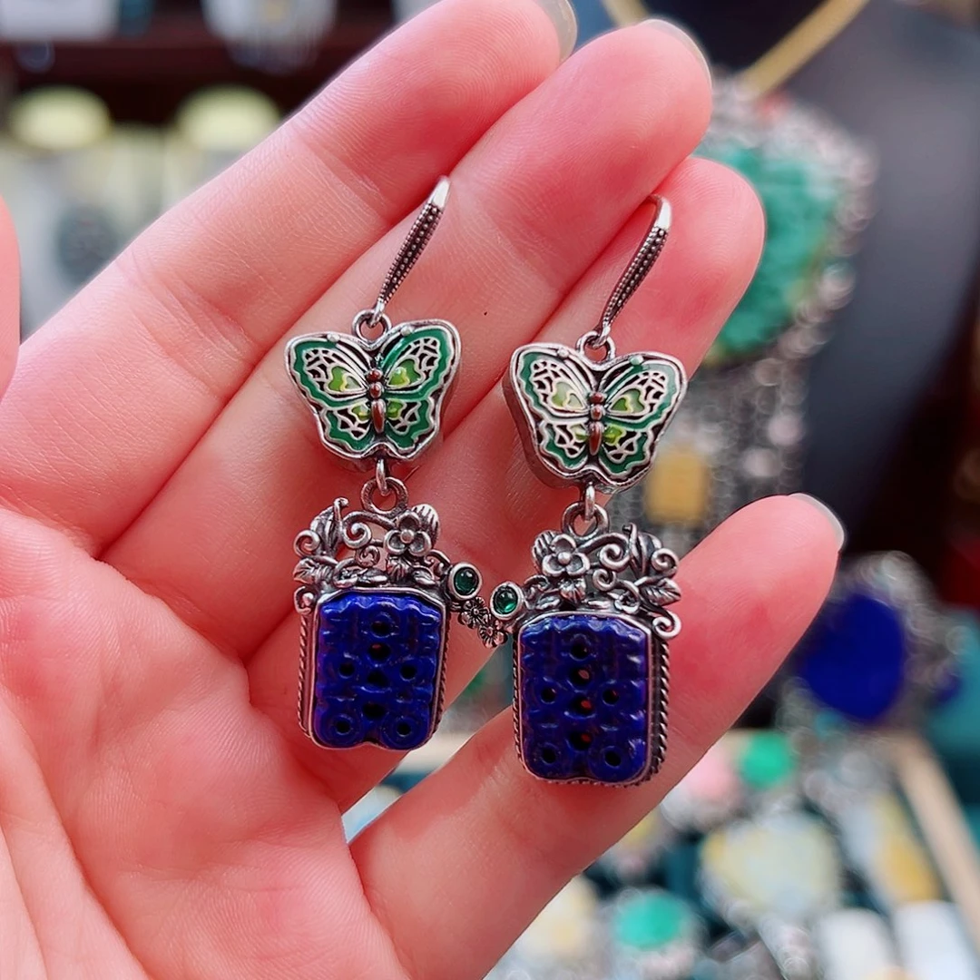 挂件青金石未镶嵌耳环