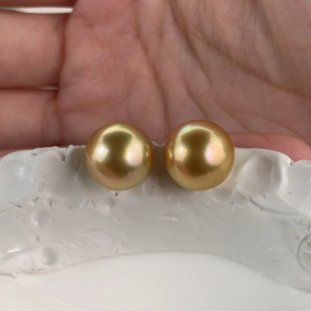 未镶嵌裸珠定制海水珍珠南洋金珠浓金色11-12mm