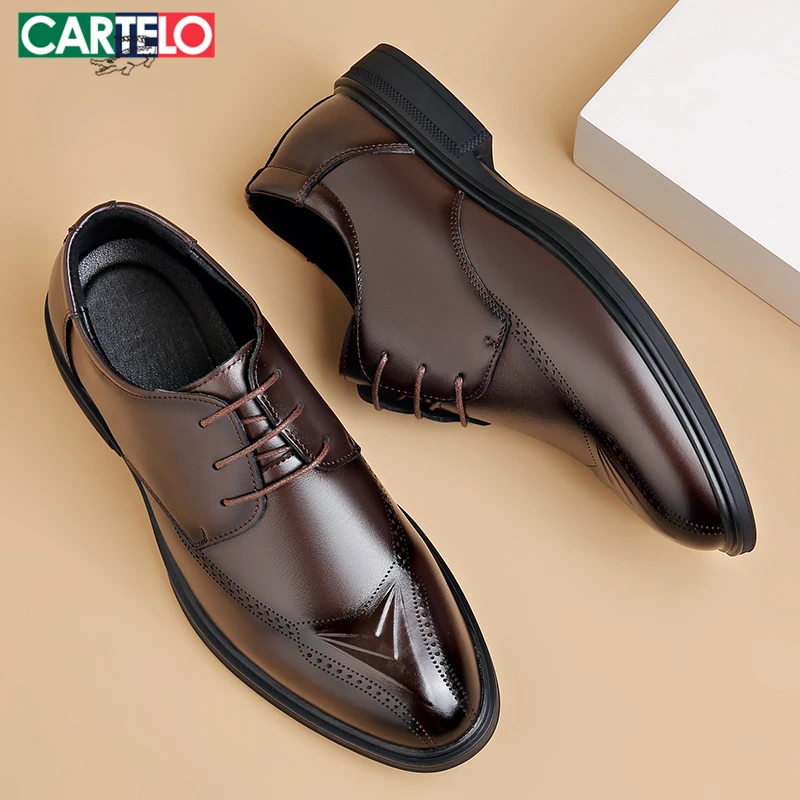 卡帝乐鳄鱼男士皮鞋男款冬季结婚伴郎棕色英伦男生休闲高端德比鞋