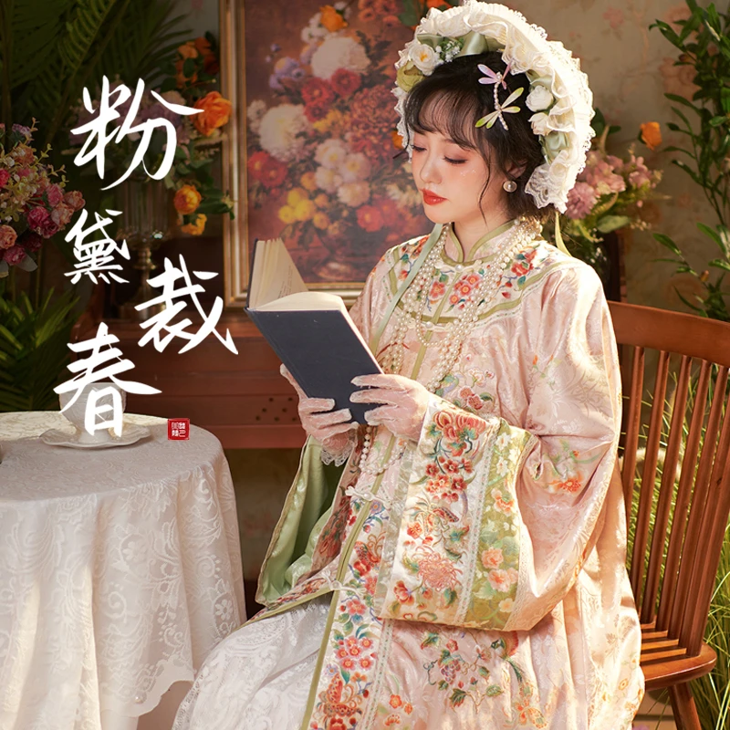 听月小筑【粉黛裁春】原创女春夏印花仿清古装非汉服
