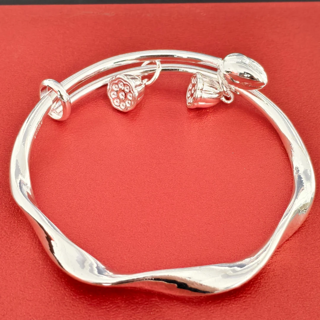 手镯 莲蓬开口手工时尚经典镯子实心两世欢素款素圈0195