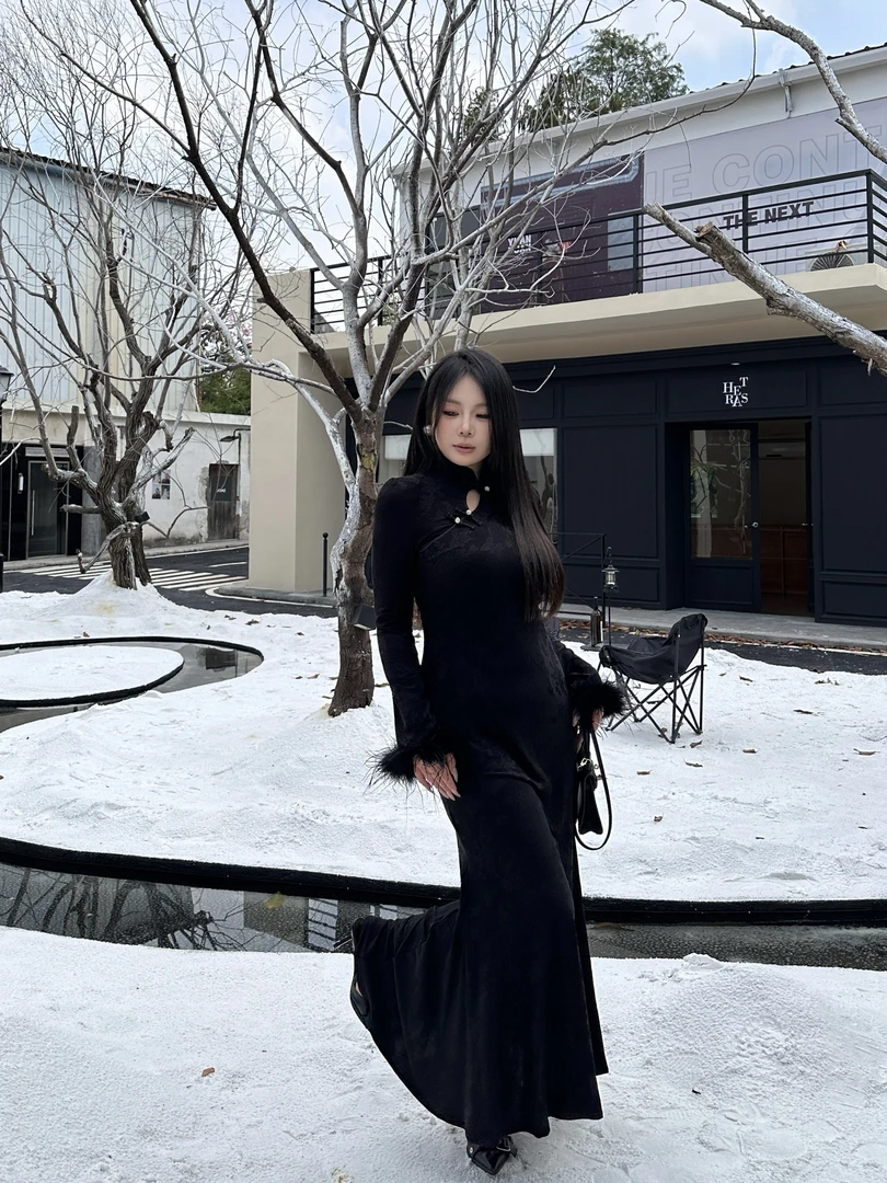 【大小姐】“月上蜉蝣”长袖新中式修身气质旗袍