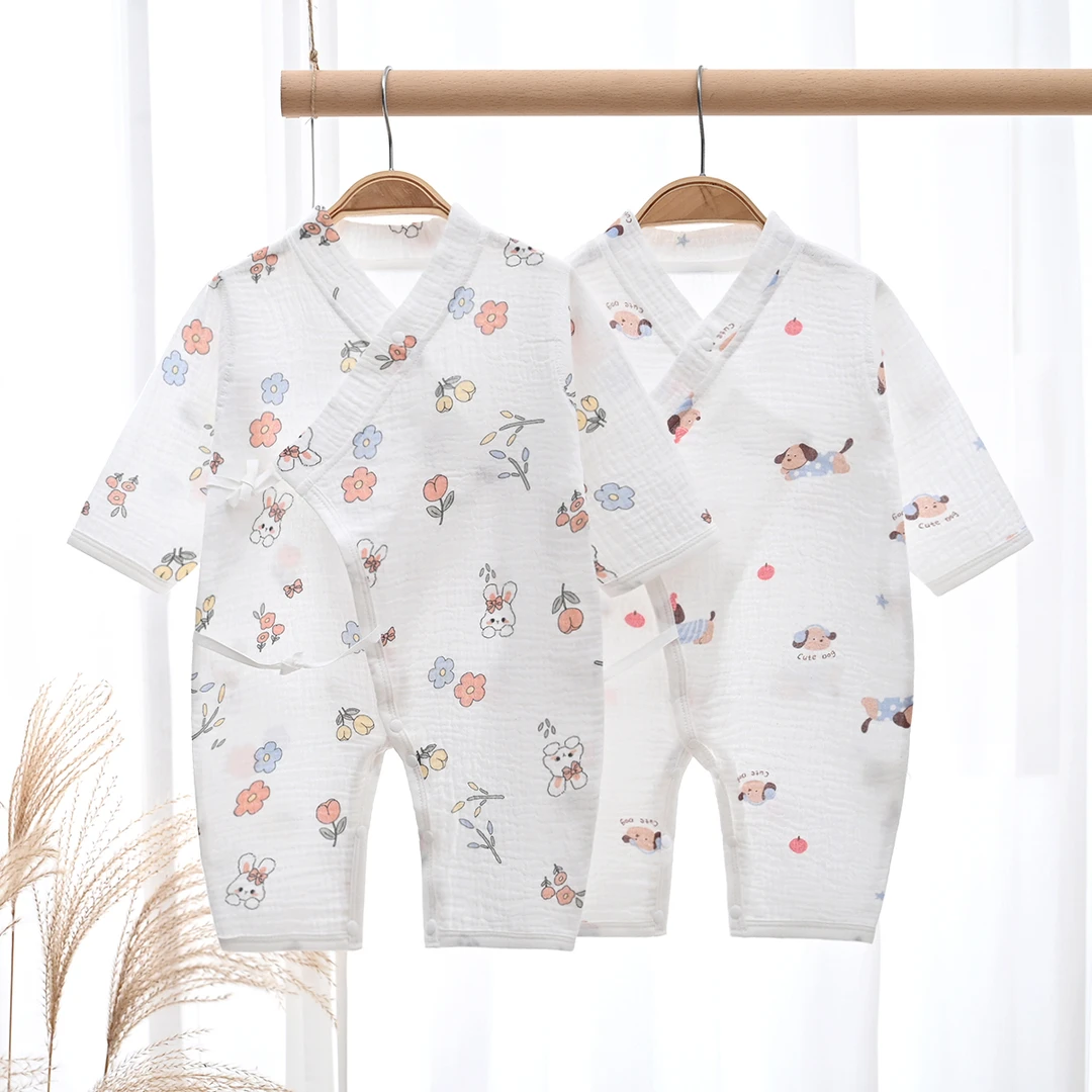 【易帛专享】宝宝衣服婴儿无骨连体衣新生儿长袖双层纱布纯棉哈衣