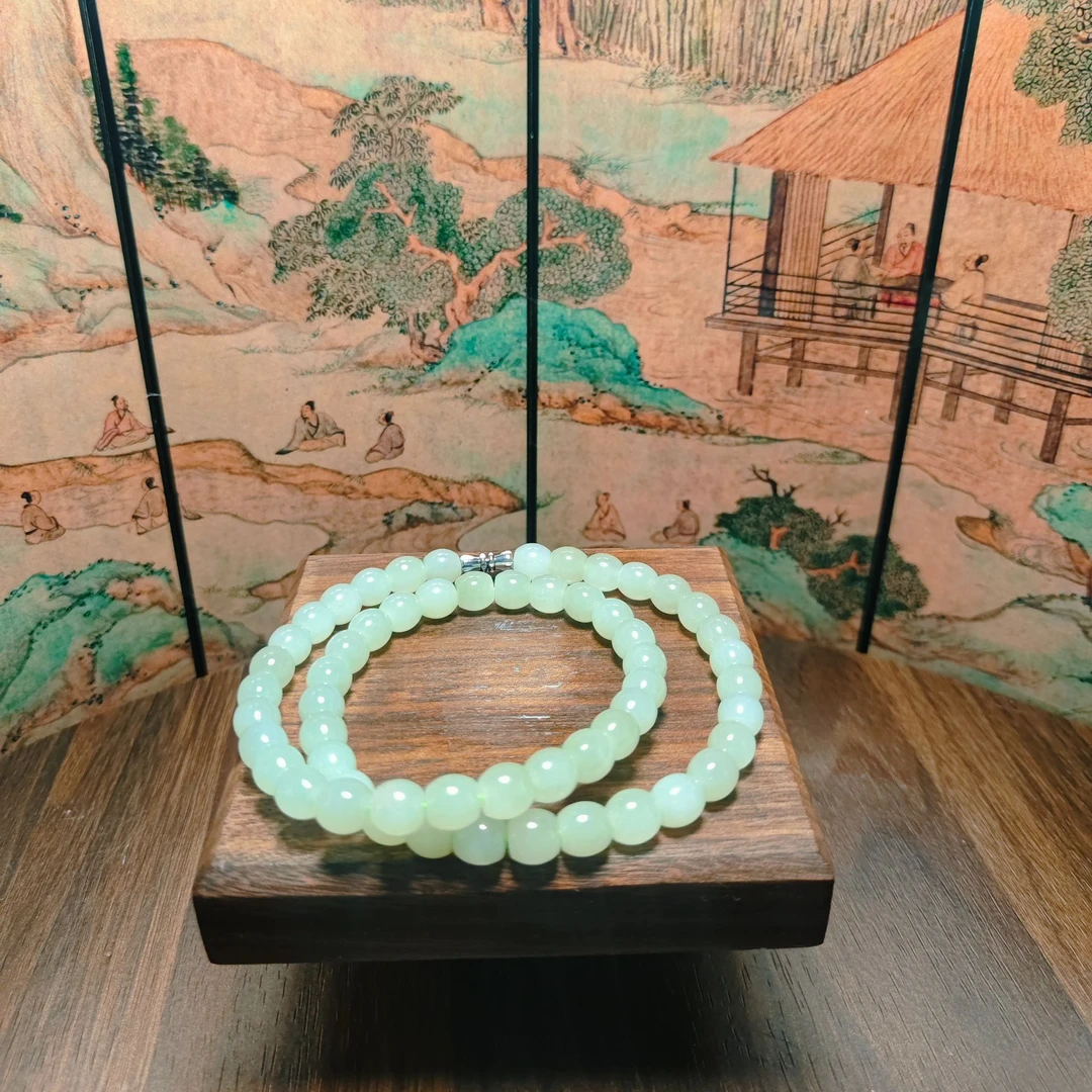 H和田玉晴水桶珠项链0869