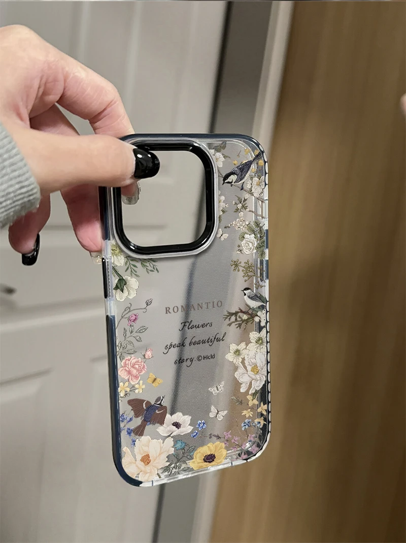 春日油画花朵喜鹊适用于苹果16promax手机壳15plus高级14pro小众