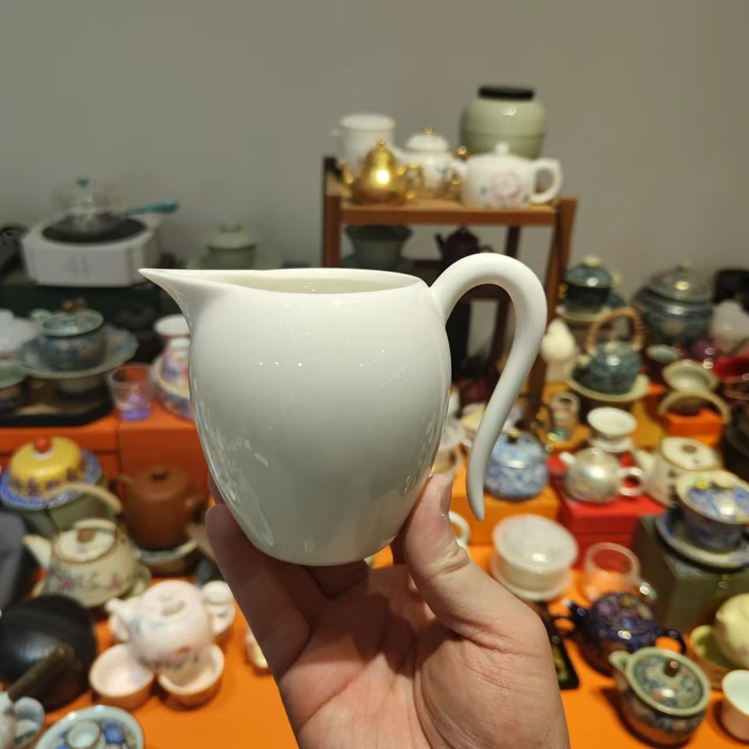 友名 羊脂玉瓷纯白美人尖公道杯茶水分离杯-4894号
