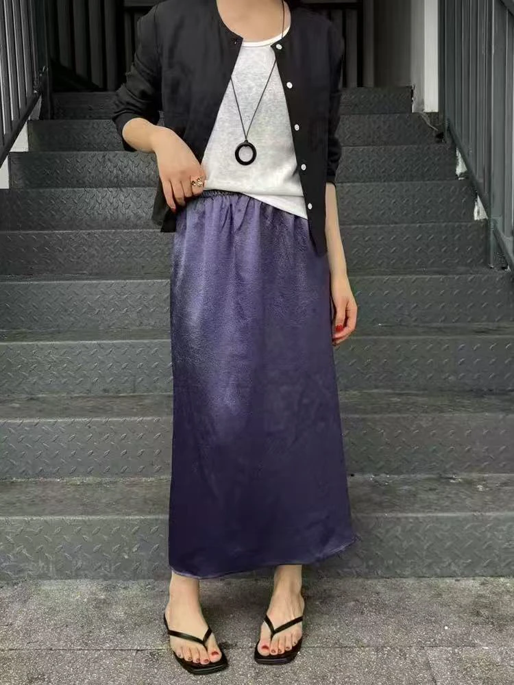 高级感醋酸缎面半身裙女2025夏季新款气质百搭直筒a字中长裙1685