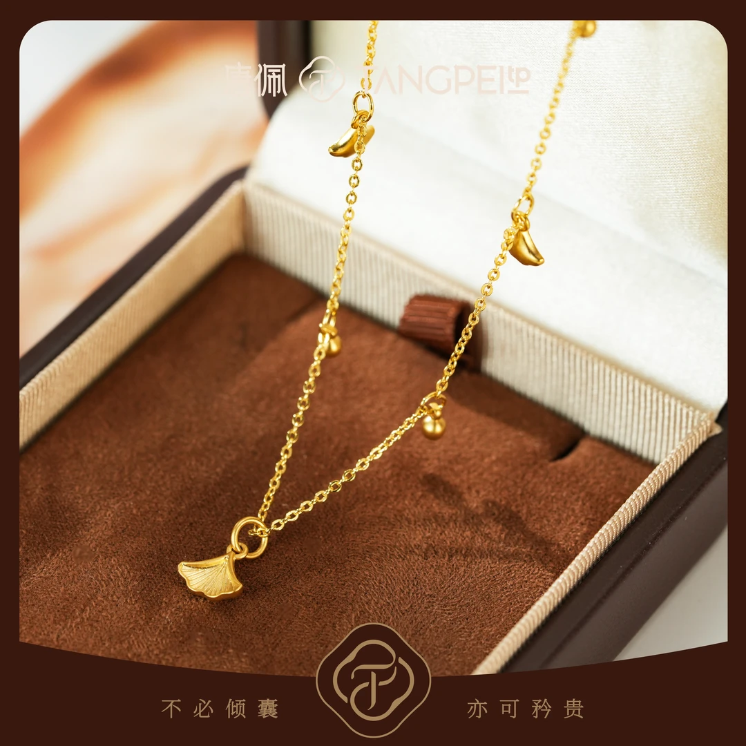 铜合金项链 设计感简约银杏叶裙子项链气质精致甜美项链时尚饰品