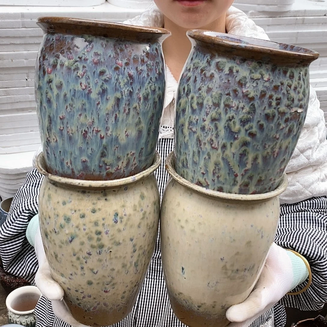 红泥花盆瑕疵口13高18