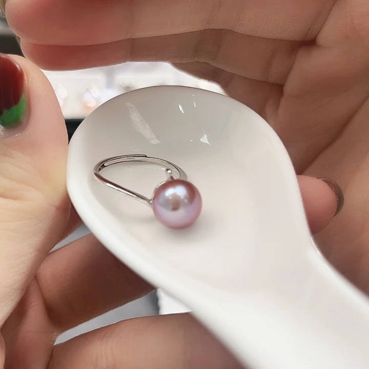 新号开播特价福利金属紫戒指9.7淡水珍珠银S925镶嵌