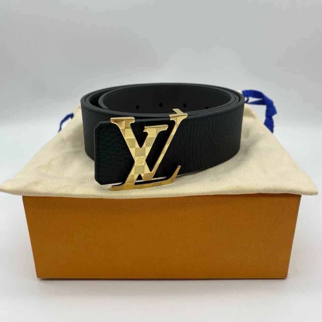 95新 LouisVuitton/路易威登 90码棋盘格金扣荔枝纹腰带11783783