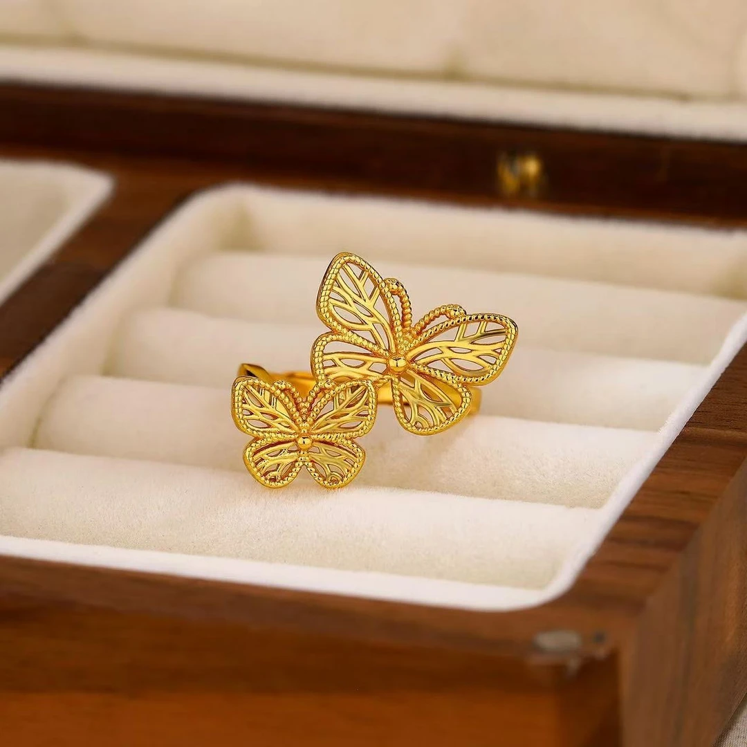 镂空蝴蝶开口戒指女高级感双蝴蝶指环