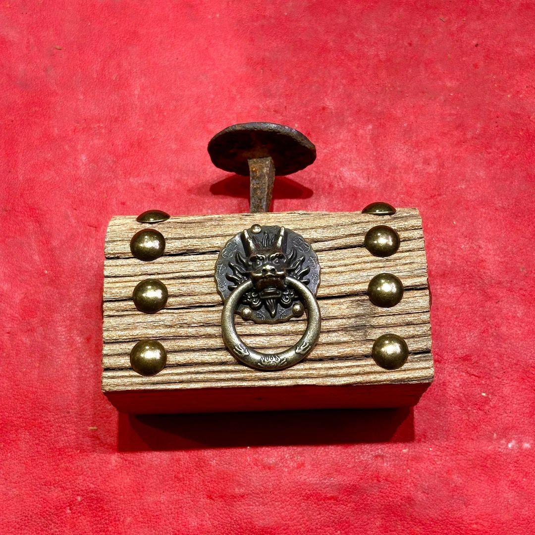 老榆木门帮狮子头盖置复古摆件随机发货