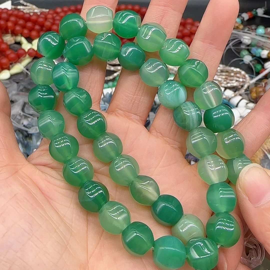 玛瑙/玉髓合金珠宝半成品绿玛瑙南瓜10mm一条