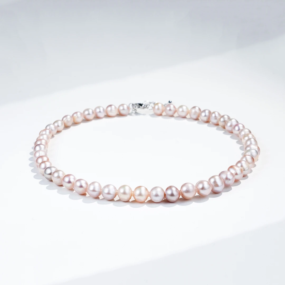 9-10mm梦谛A046-Z 无核多样性发货天然淡水珍珠项链粉紫色42cm