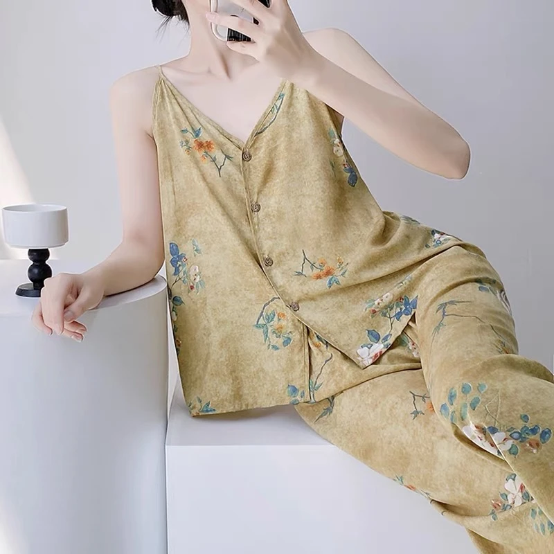 新中式国风睡衣女夏季高级感新中式国风家居服套装薄款