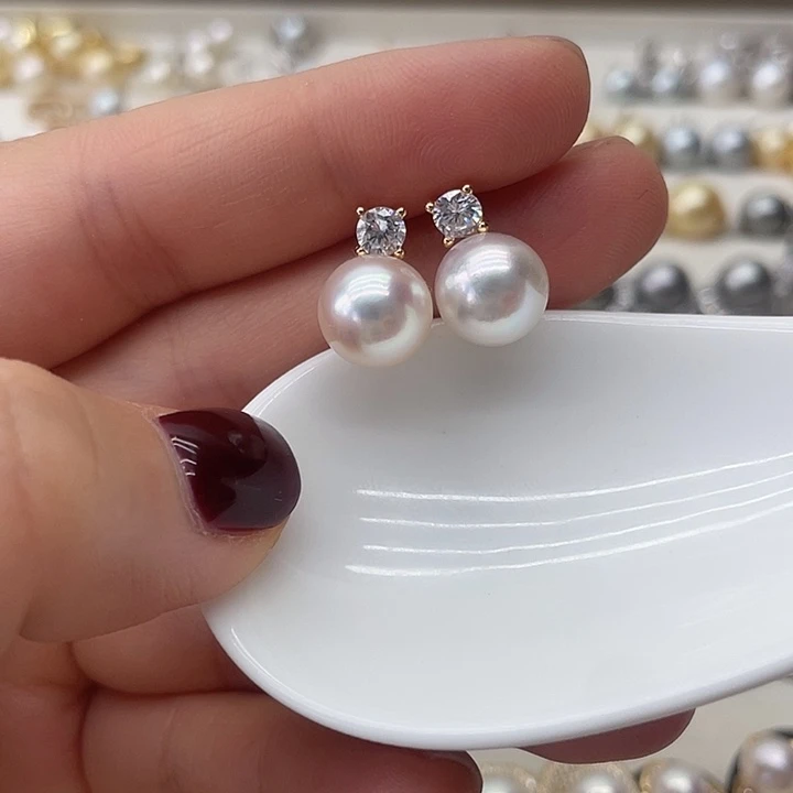 银S925镶嵌海水珍珠耳饰