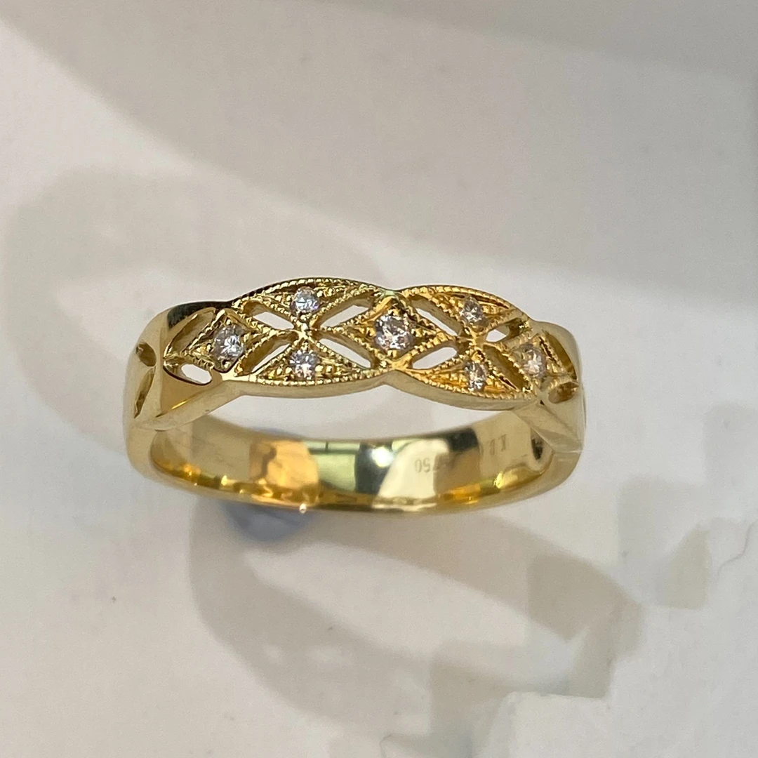 老戴甄选女神节天然钻石18k浅金戒指3.6g高级设计感定制100%真品