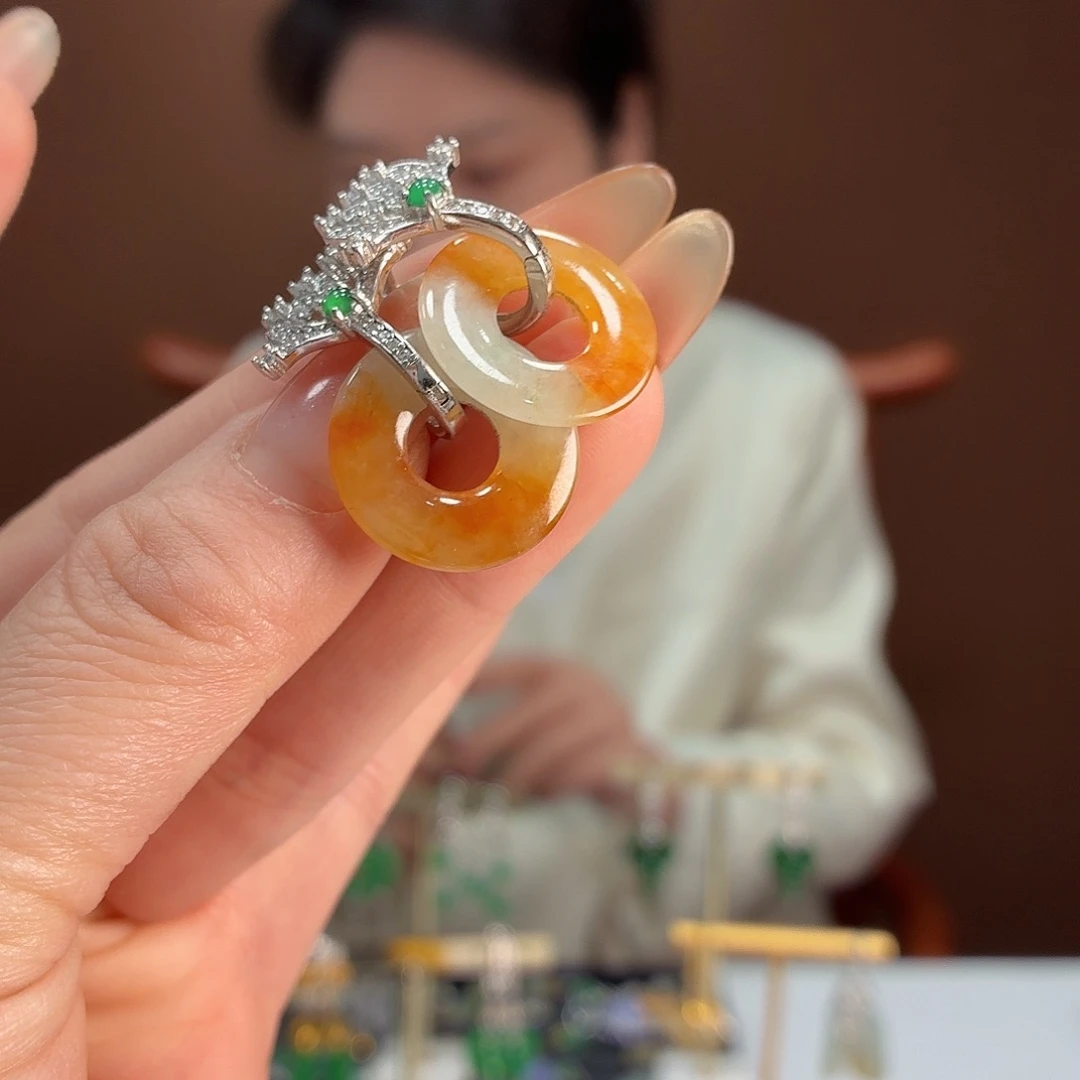 翡翠银S925镶嵌耳饰