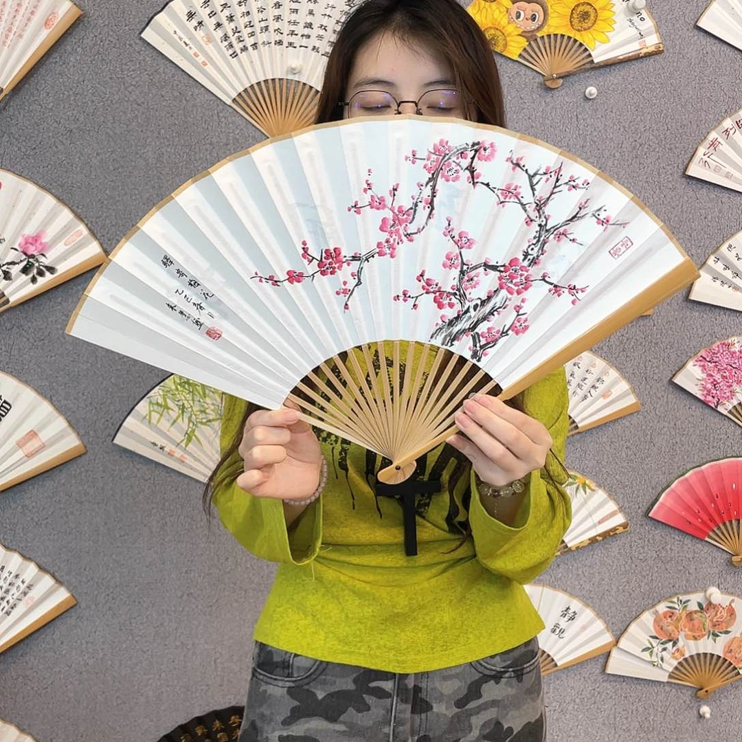 国画95寸玉竹-纯手绘-文玩扇骨（默认粘好）