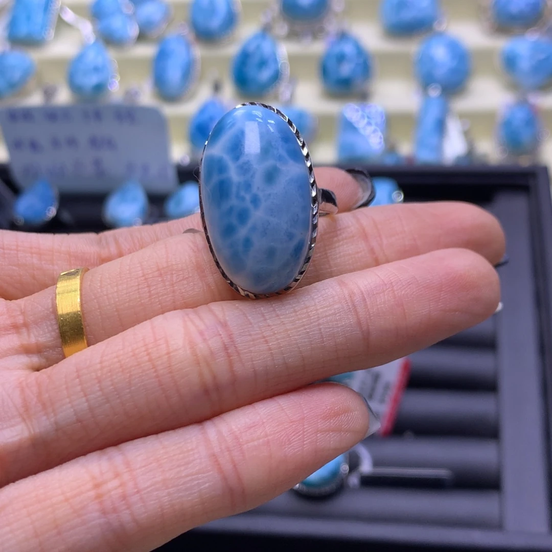 针钠钙石（海纹石）未镶嵌戒指蛋面戒指色差略异