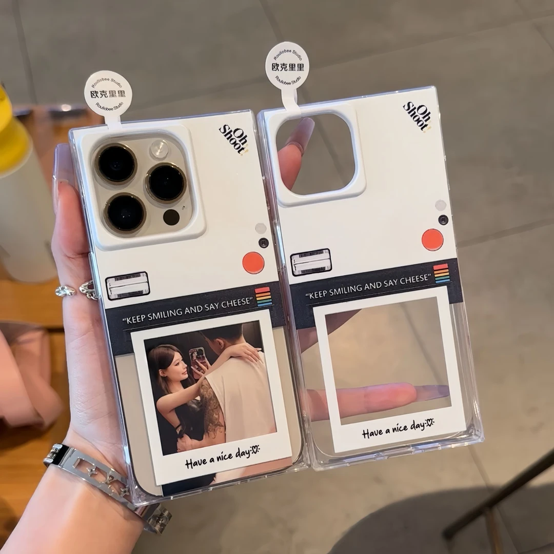 夕与空拍立得相框适用苹果15/16promax手机壳14/13冰晶方块12/11