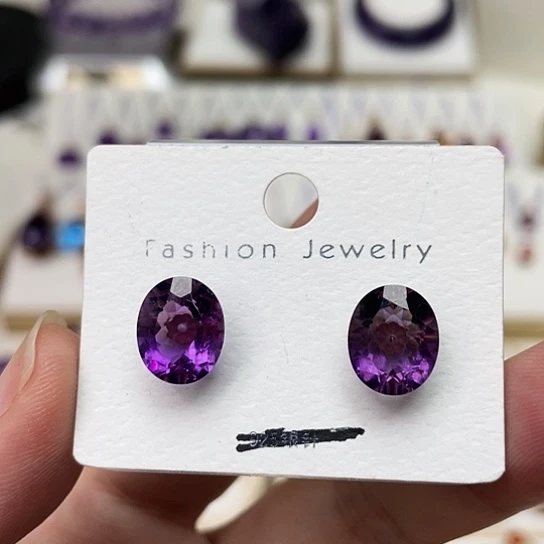紫晶耳钉18K金镶嵌紫水晶耳钉