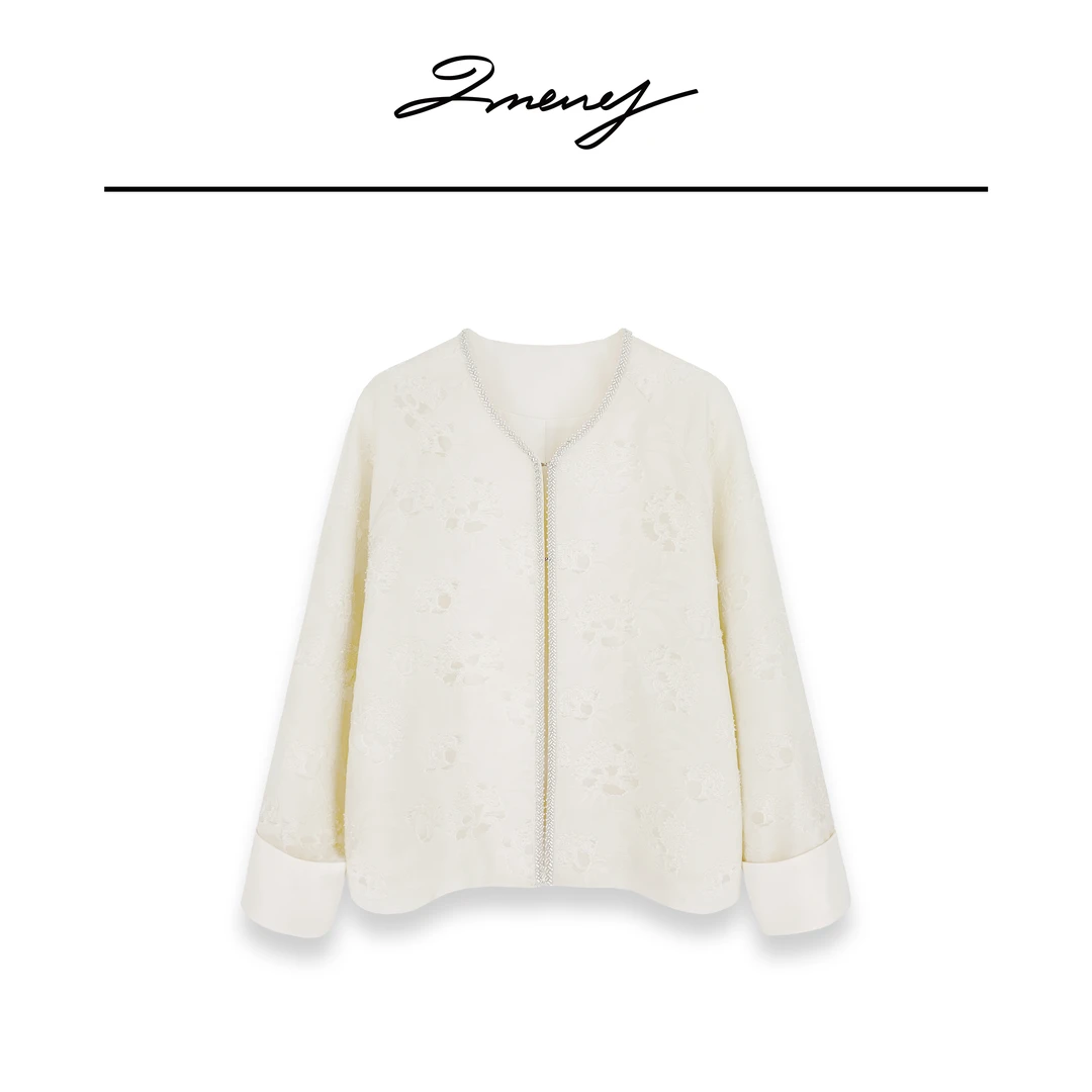 LMENY浮花影~新中式钉珠剪花翻边袖气质外套25AW024