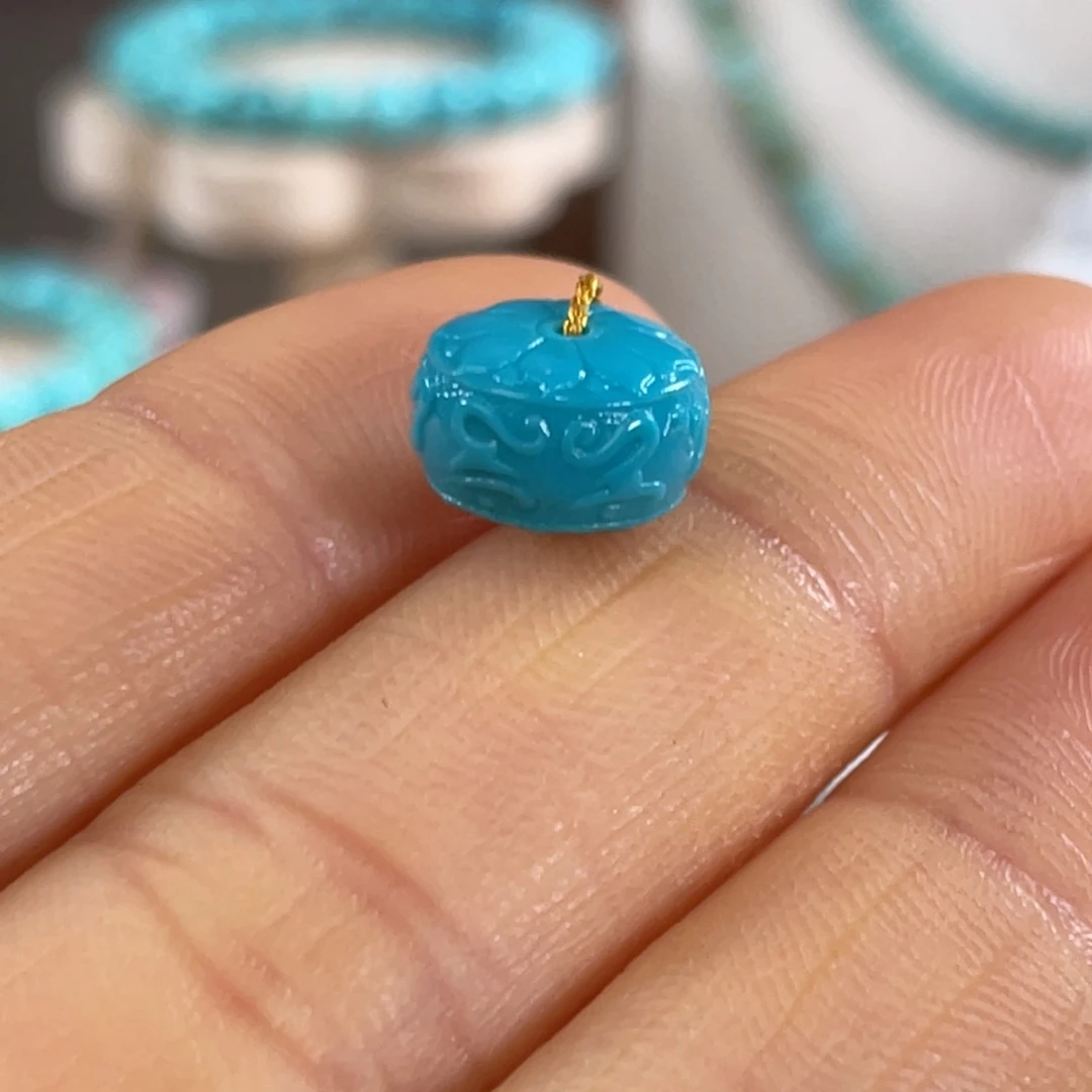 绿松石未镶嵌套链六字箴言鼓珠