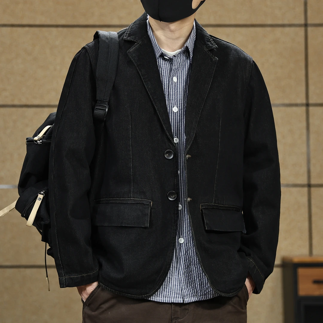 美式复古休闲牛仔外套男春秋2025新款轻熟雅痞西装男工装夹克西服